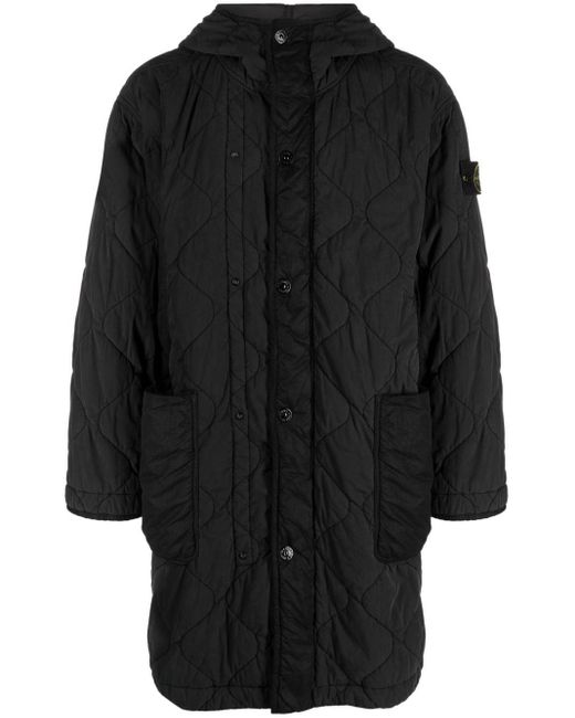 Stone Island Black Compass-patch Hooded Puffer Coat for men
