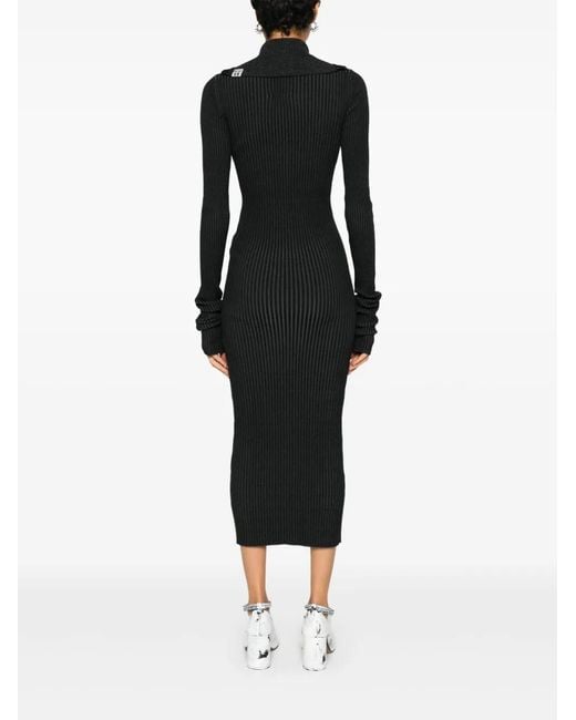 Maison Mihara Yasuhiro Black Logo-Patch Midi Dress