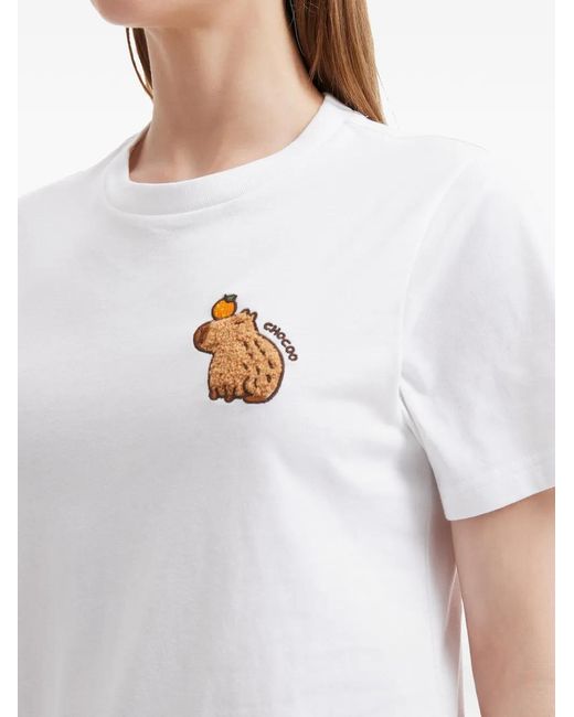Chocoolate White Embroidered-Detail Cotton T-Shirt