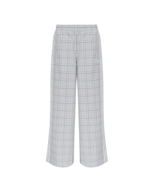 Adidas White Checked Wide-Leg Track Pants
