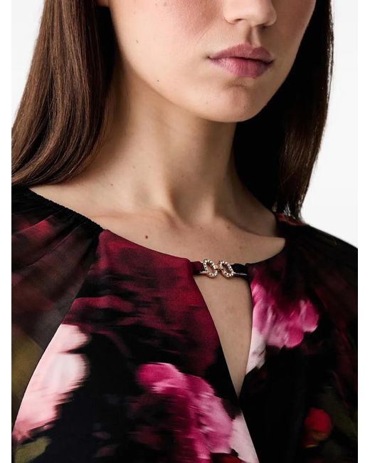 Joseph Ribkoff Red Floral-Print Ruffled Midi Dress