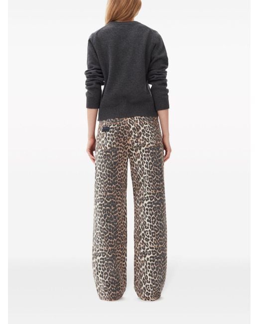 Ganni Gray Leopard Print Denim Trousers