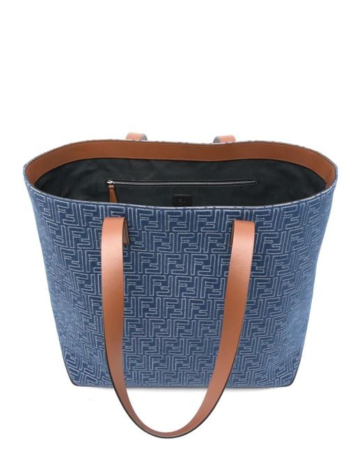 Fendi Blue Medium Ff Jacquard Shopping Bag for men