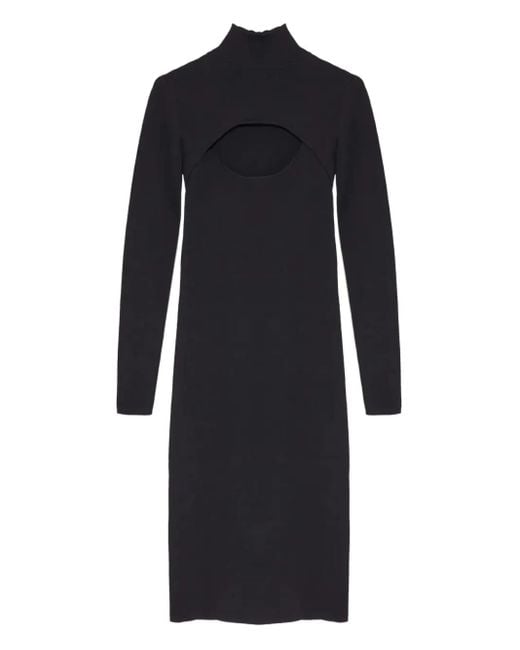 Yves Salomon Blue Cut-Out High-Neck Midi Dress