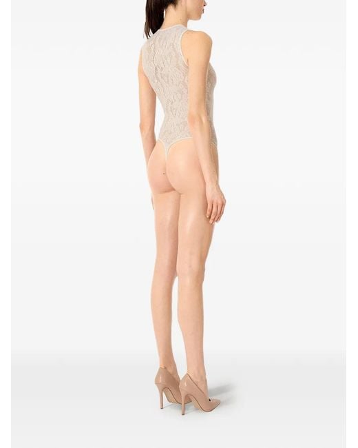 Wolford White Infinite Rose Net Bodysuit
