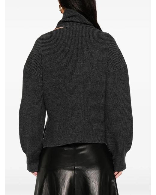 Erika Cavallini Semi Couture Black Scarf-Detailed Sweater