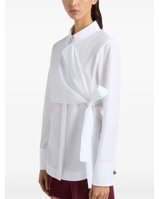 Ports 1961 White No.10 Signature Ribbon-Tie Wrap Shirt