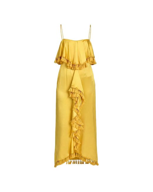 Cinq À Sept Metallic Luma Tassel-Trim Ruffled Midi Dress