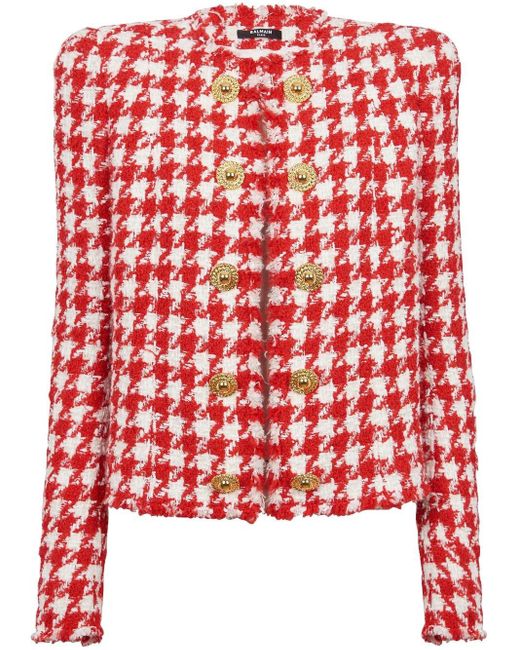 Veste en tweed à motif pied-de-poule Balmain en coloris Red