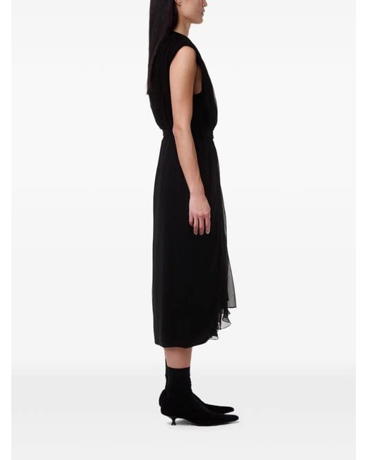 Another Tomorrow Black Gathered Midi Dress