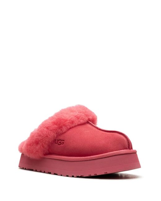 Ugg Red Disquette Shearling Platform Slippers