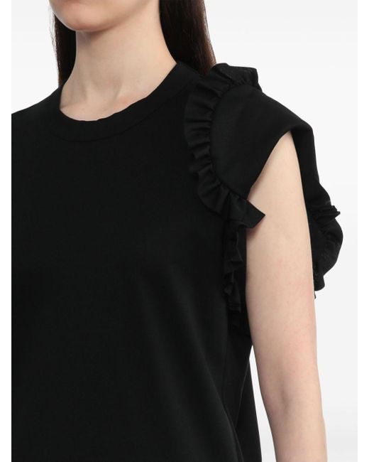T-shirt en coton à volants Noir Kei Ninomiya en coloris Black