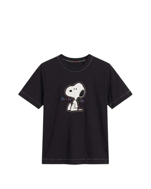 Chinti & Parker Black Snoopy Embroidered T-Shirt