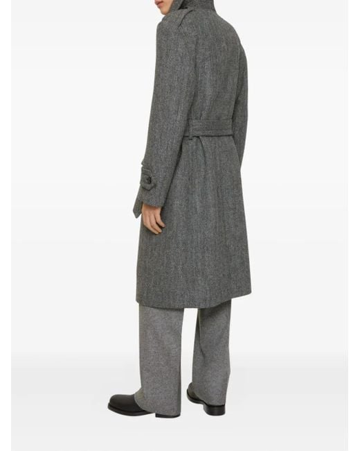 Burberry Wollen Trenchcoat Met Visgraatpatroon En Ceintuur in het Gray voor heren