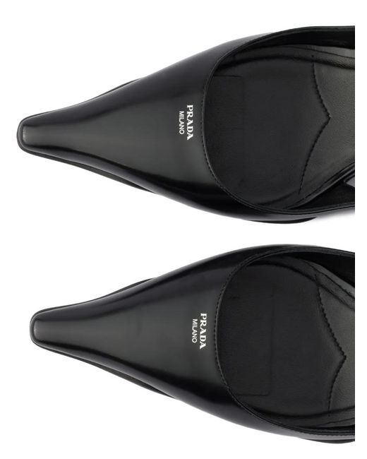 Prada Black Brushed Leather Slingback Pumps