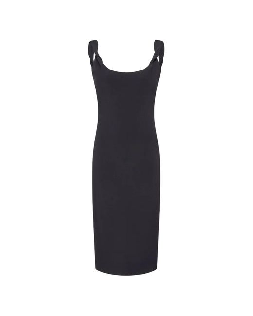 Another Tomorrow Black Twist-Strap Midi Dress