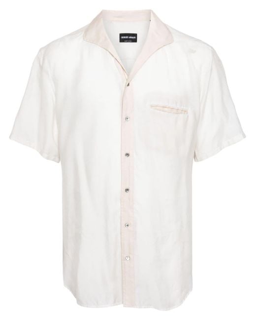 Giorgio Armani White Shawl-Lapel Button-Down Shirt for men