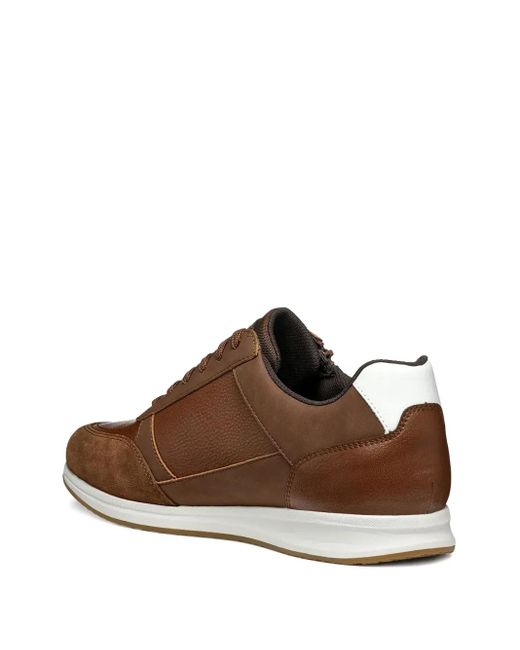 Geox Brown Avery Leather Zip-Detail Sneakers for men