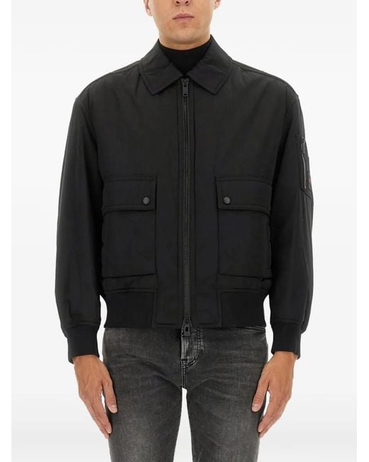 Boss Black Flap-Pocket Collared Jacket for men