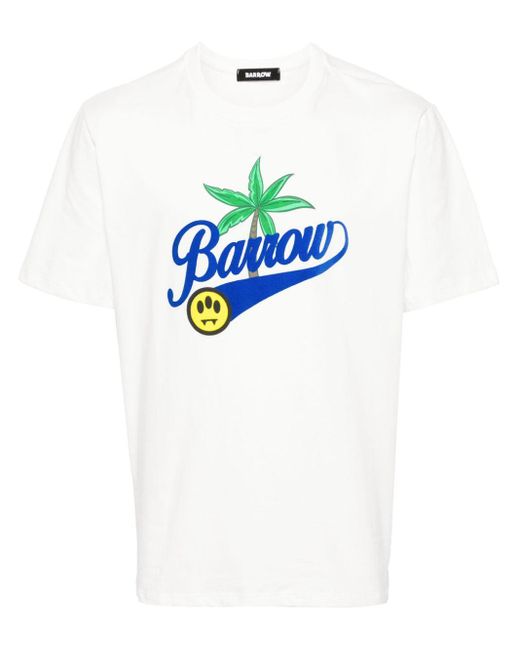 Barrow Blue Palm-tree Printed Cotton T-shirt