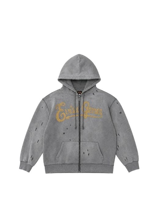 Evisu Gray Genes Logo Distressed Hoodie for men