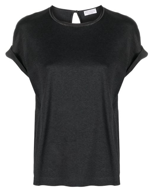 Brunello Cucinelli Black Keyhole-Detail Cotton T-Shirt
