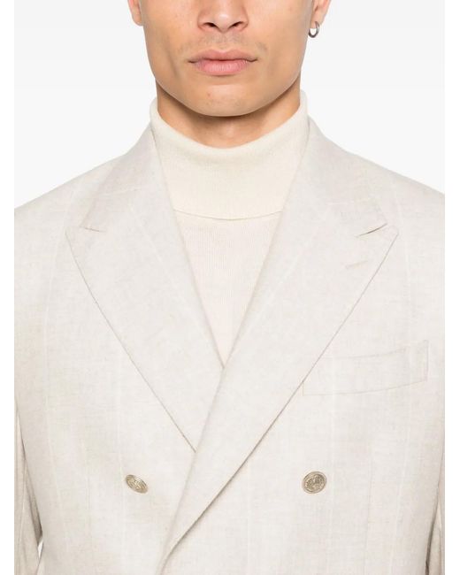 Eleventy White Double-Breasted Striped Blazer for men