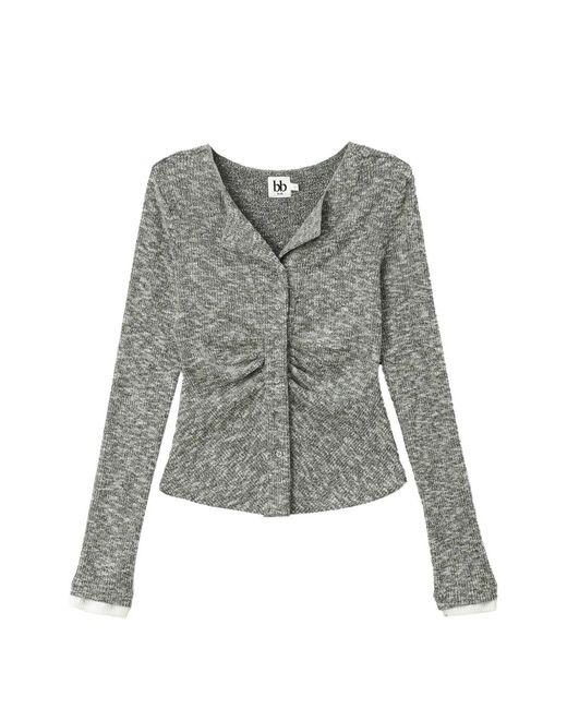 B+ AB Gray Ruched Marl-Knit Cardigan