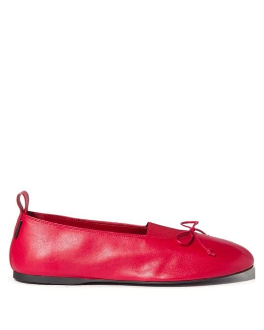 Miu Miu Red Élan Bow-Detail Leather Ballerina Flats