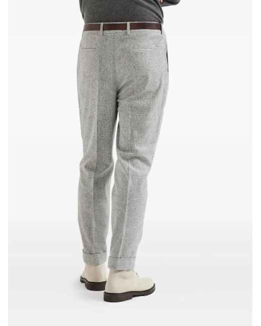 Brunello Cucinelli Gray Pleated Wool-Silk Blend Trousers for men