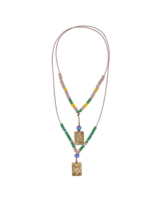 DSquared² White Logo-Pendant Beaded Necklace for men