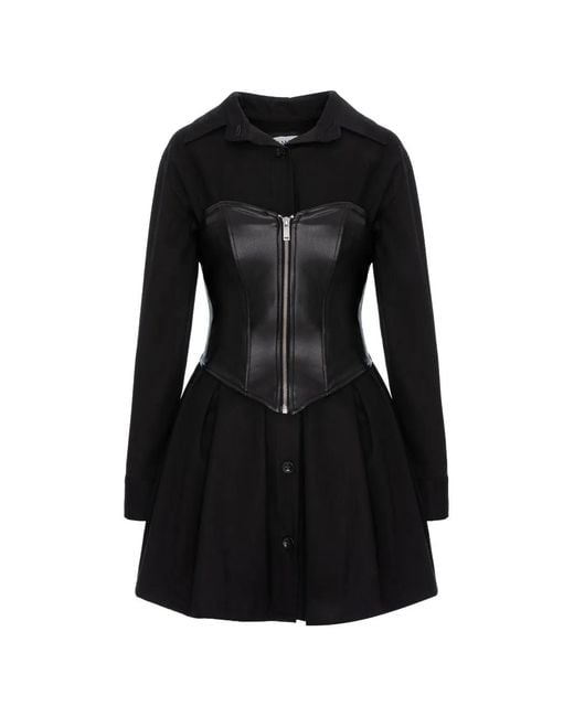 Hamza Black Maris Zip-Up Leather Corset Dress