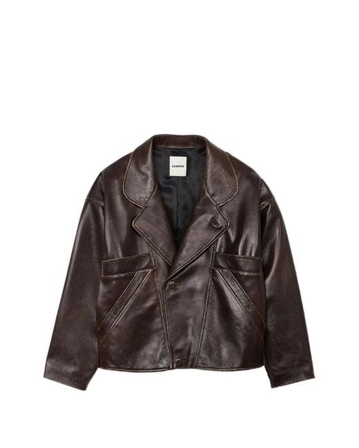 Sandro Black Oversized Leather Jacket