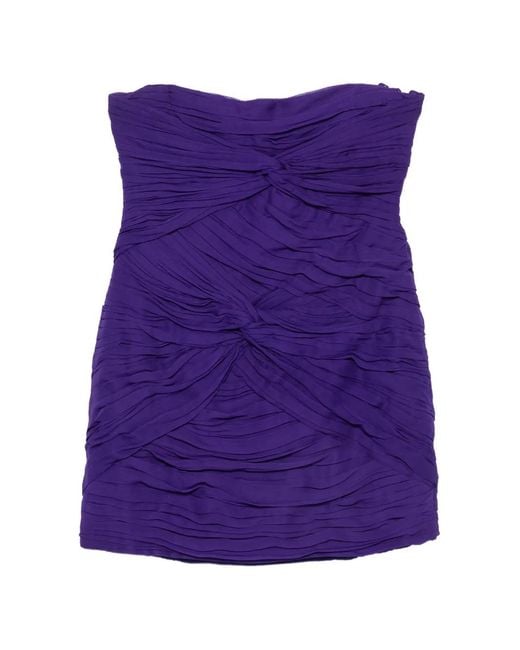 Blumarine Purple Ruched Strapless Mini Dress