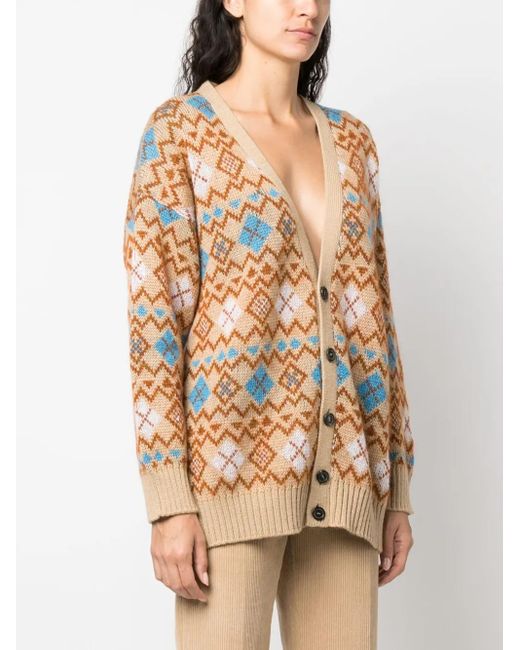DSquared² Pink Geometric-Print Wool Cardigan