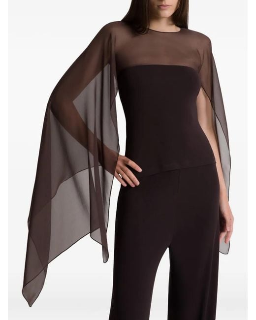 Alberta Ferretti Black Sheer-Cape Top