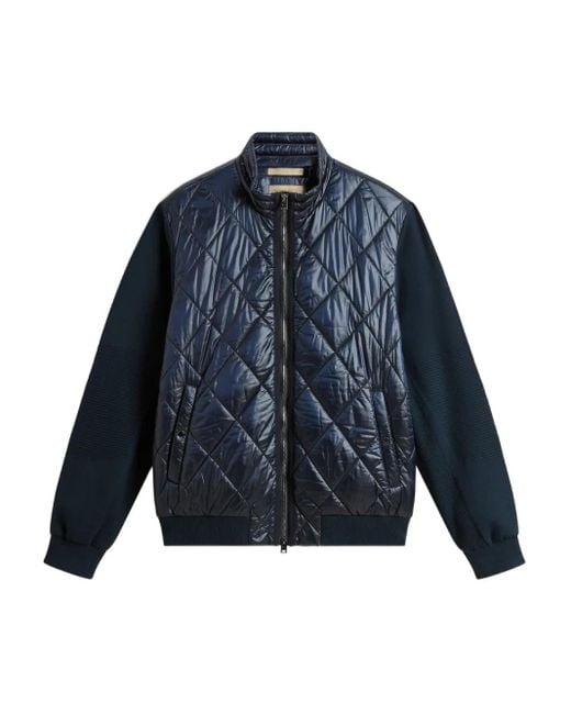 Woolrich Blue Quilted Knit-Panel Jacket for men