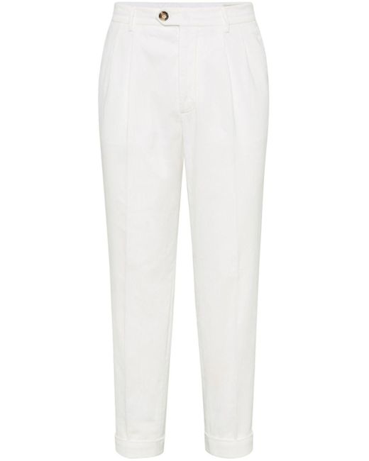 Brunello Cucinelli White Corduroy Trousers for men