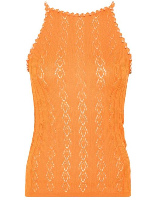 Top smanicato con decorazione di perline di Sandro in Orange