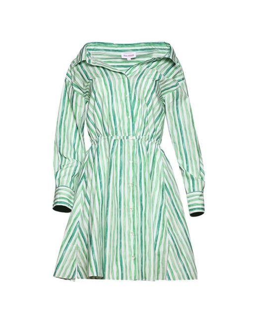 Rosie Assoulin Green Stripe-Pattern Off-Shoulder Dress