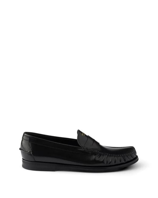 Prada Black Brushed Leather Loafers for men
