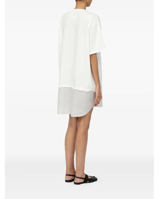 MM6 by Maison Margiela White Striped-Panel Mini T-Shirt Dress