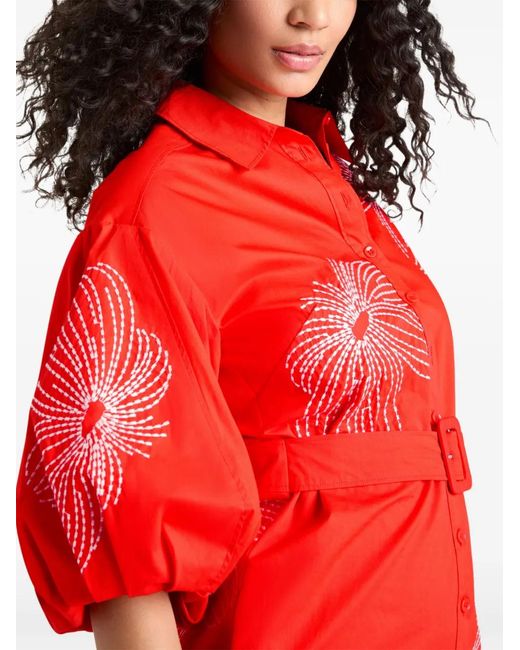 Cinq À Sept Red Rhea Sunburst Puff-Sleeve Mini Dress