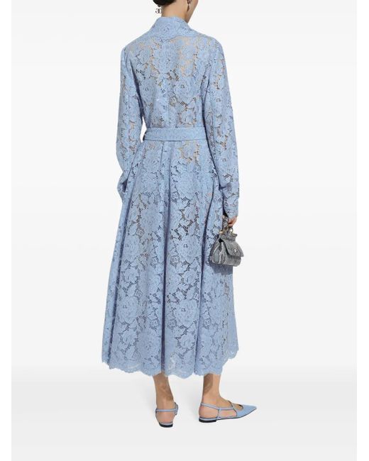 Dolce & Gabbana Blue Floral Cordonetto Lace Trench Coat With Dg Logo
