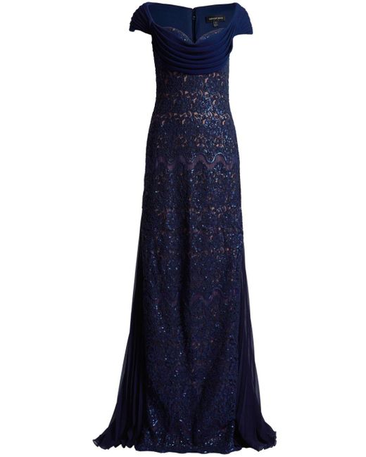 Tadashi Shoji スパンコールトリム イブニングドレス Blue