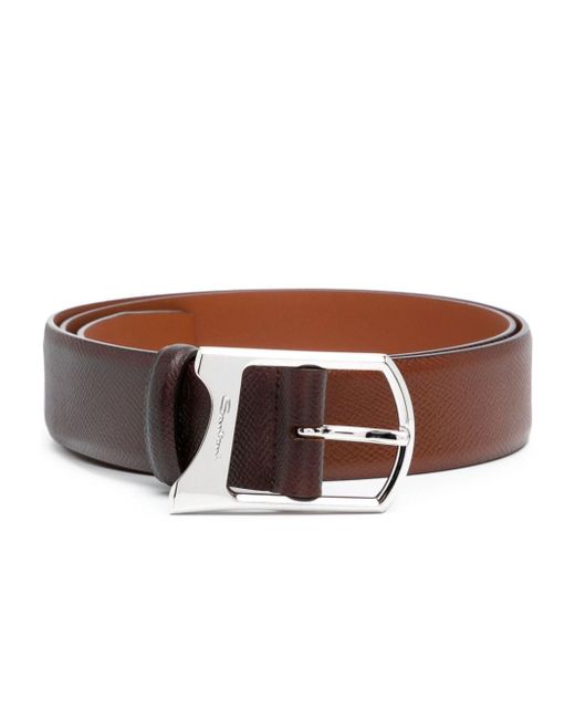 Santoni Brown Buckled Leather Belt for men