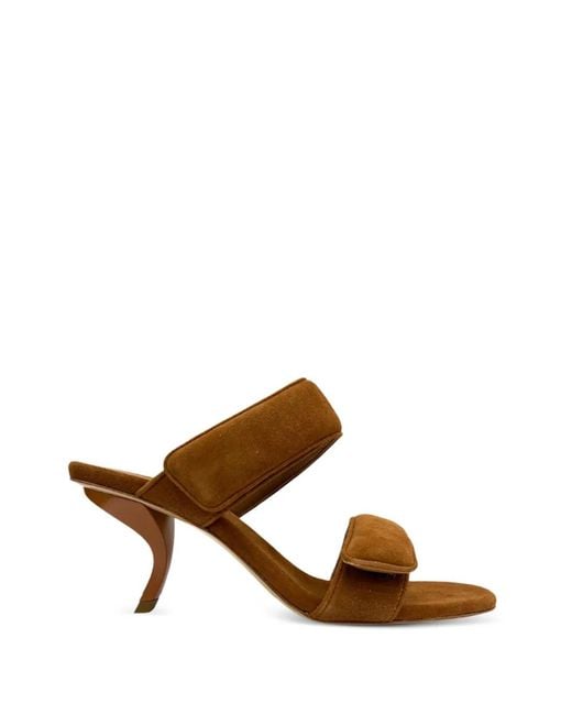 Gia Borghini Brown Fumiko Touch-Strap Suede Sandals
