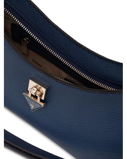 Guess Blue Patsie Logo-Plaque Crosshatch-Texture Tote Bag