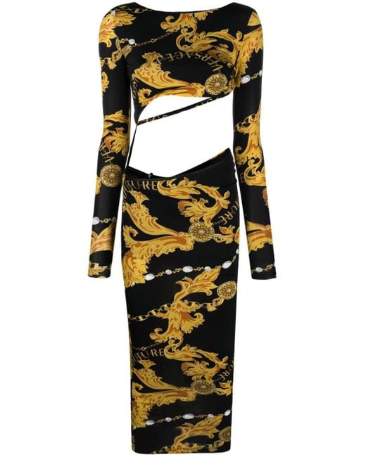 Versace Jeans Black Chain Couture-print Cut-out Dress