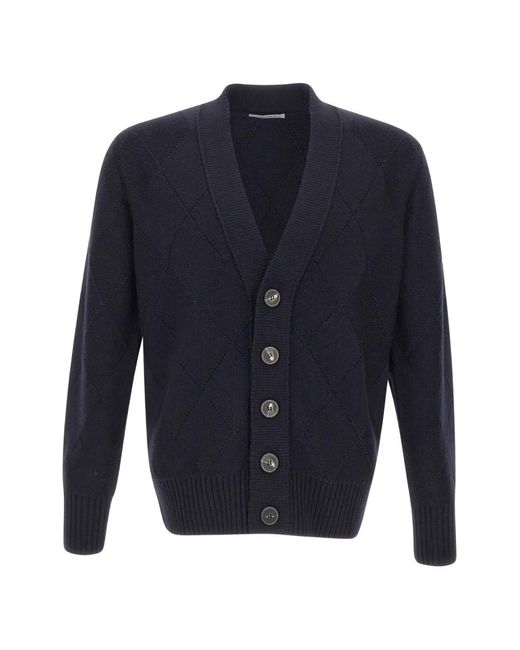 Kangra Blue Argyle-Knit Cardigan for men